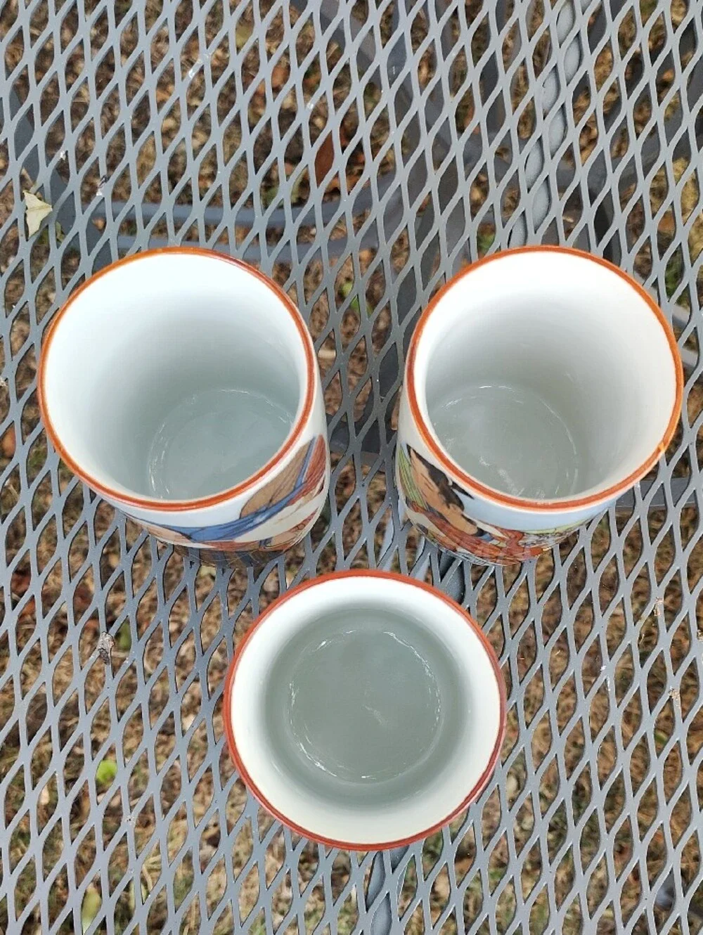 Vintage Porcelain Ukiyo-e Style Sake Mug Cups - Set of 3